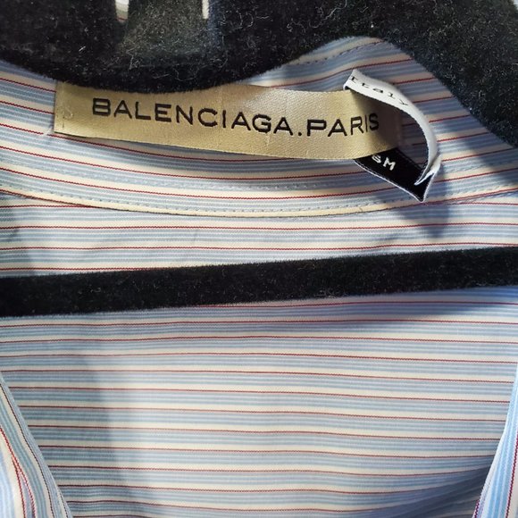 Balenciaga Paris Light Blue Striped Button Up Men's Shirt - Picture 3 of 5